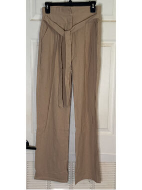 Easel Beige Pinstripe Wide Leg Pants S